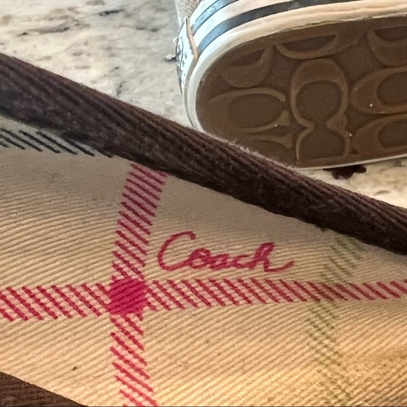 Women’s Genuine Coach Sydney Monogram Peep Toe Wedges 8.5 Brown Tan - Picture 12 of 15